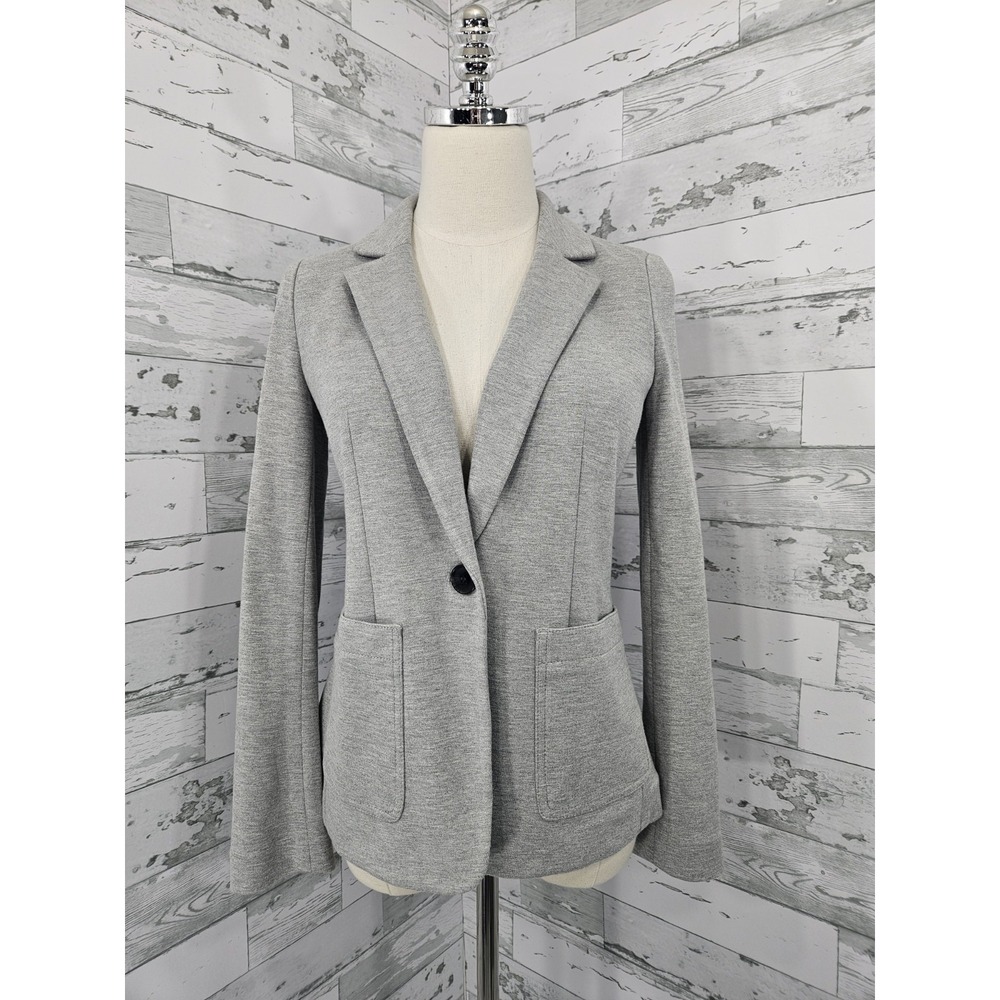 Loft Womens Petite XSP Soft Knit Blazer Gray Notched Lapel One Button